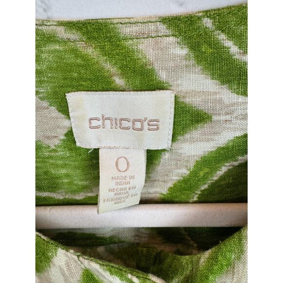 CHICO'S green ecru 100% linen 3/4 sleeve short unlined blazer jacket size 0 (S) - Picture 2 of 7